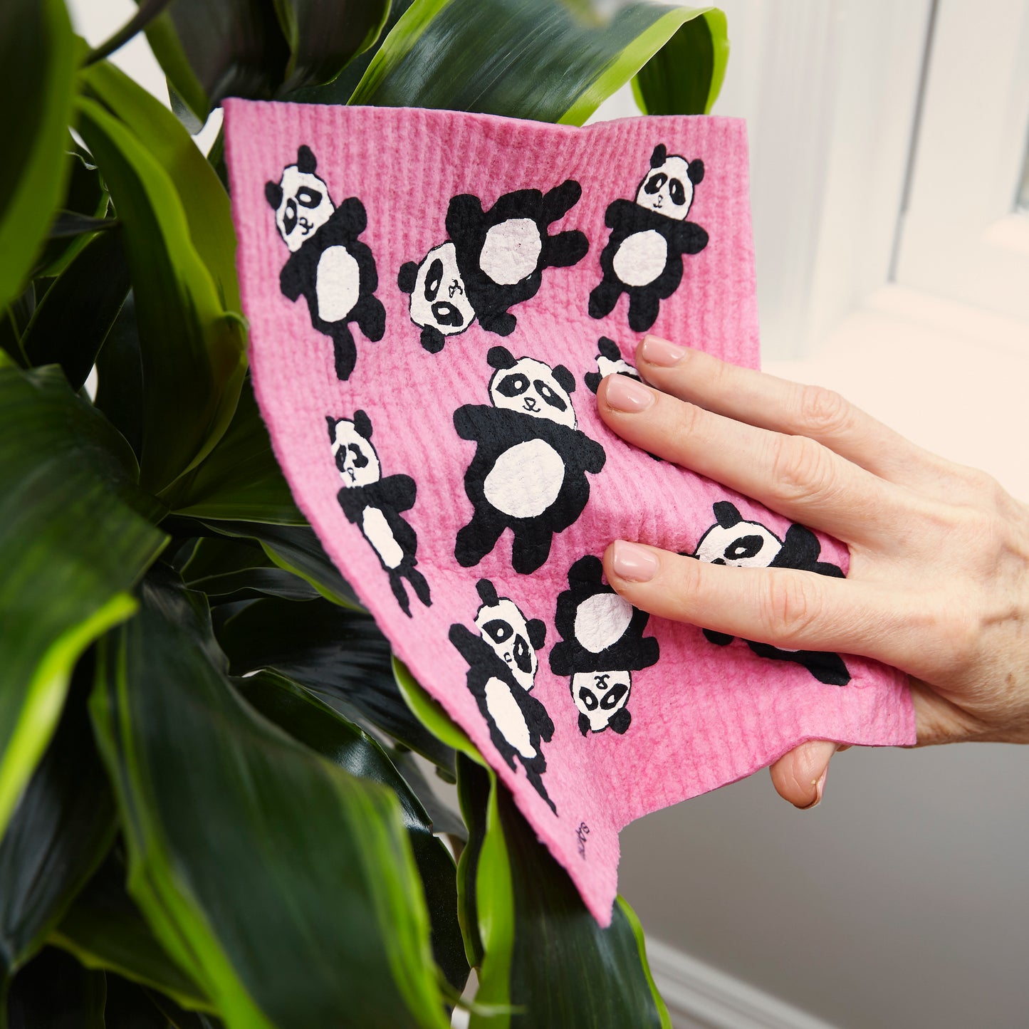 Pandas on Pink Swedish Dishcloth