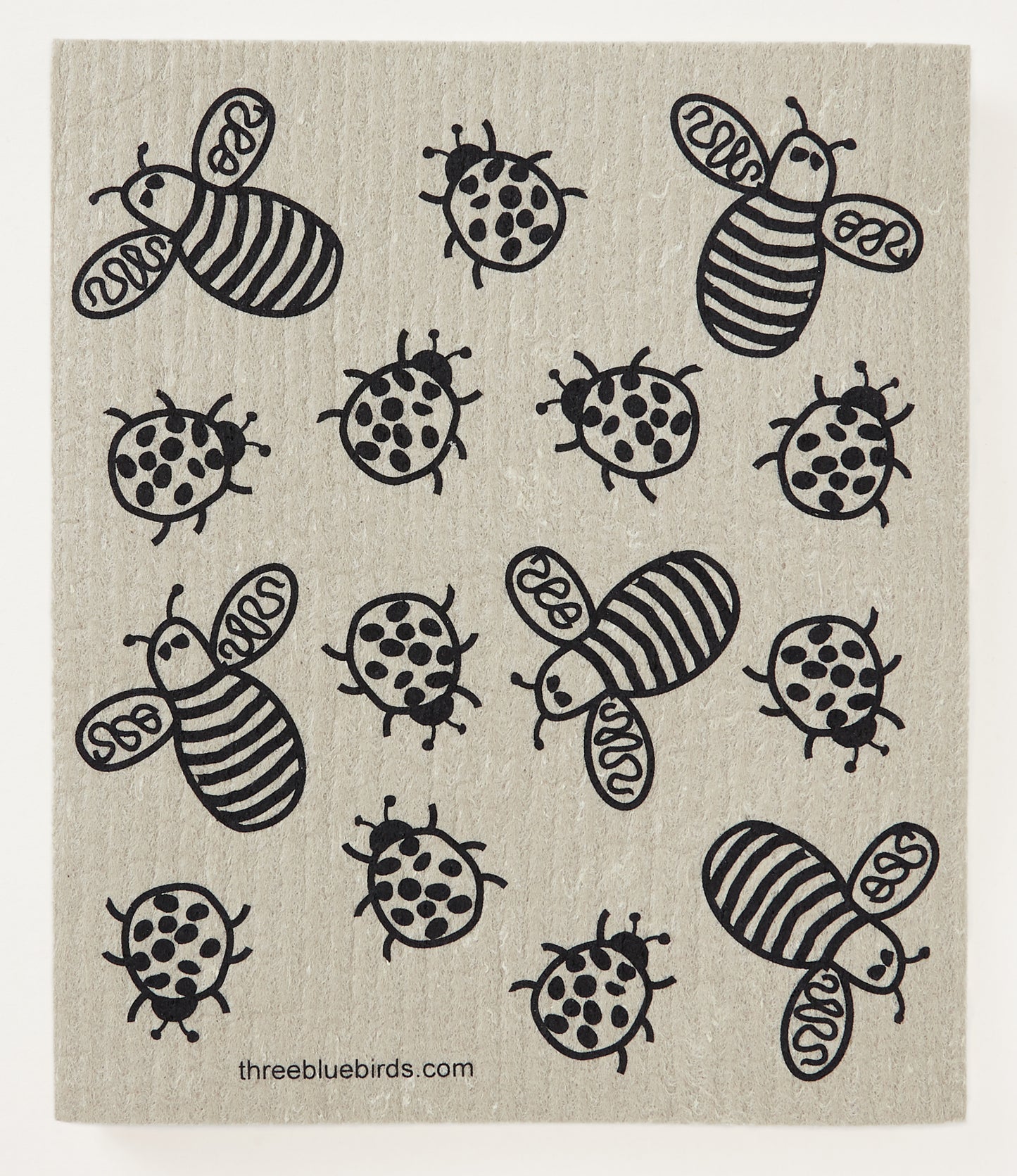 Black Bees & Bugs on Sand Swedish Dishcloth