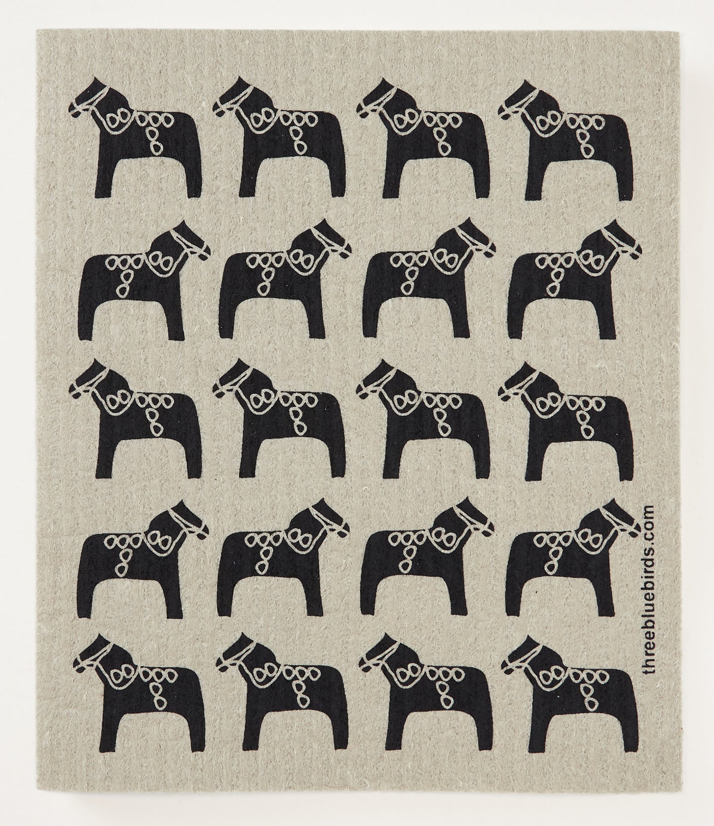 Black Dala Horse on Sand Swedish Dishcloth