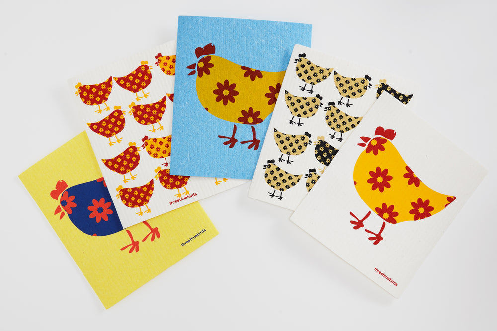 Cheerful Chickens Bundle (5 Swedish dishcloths)