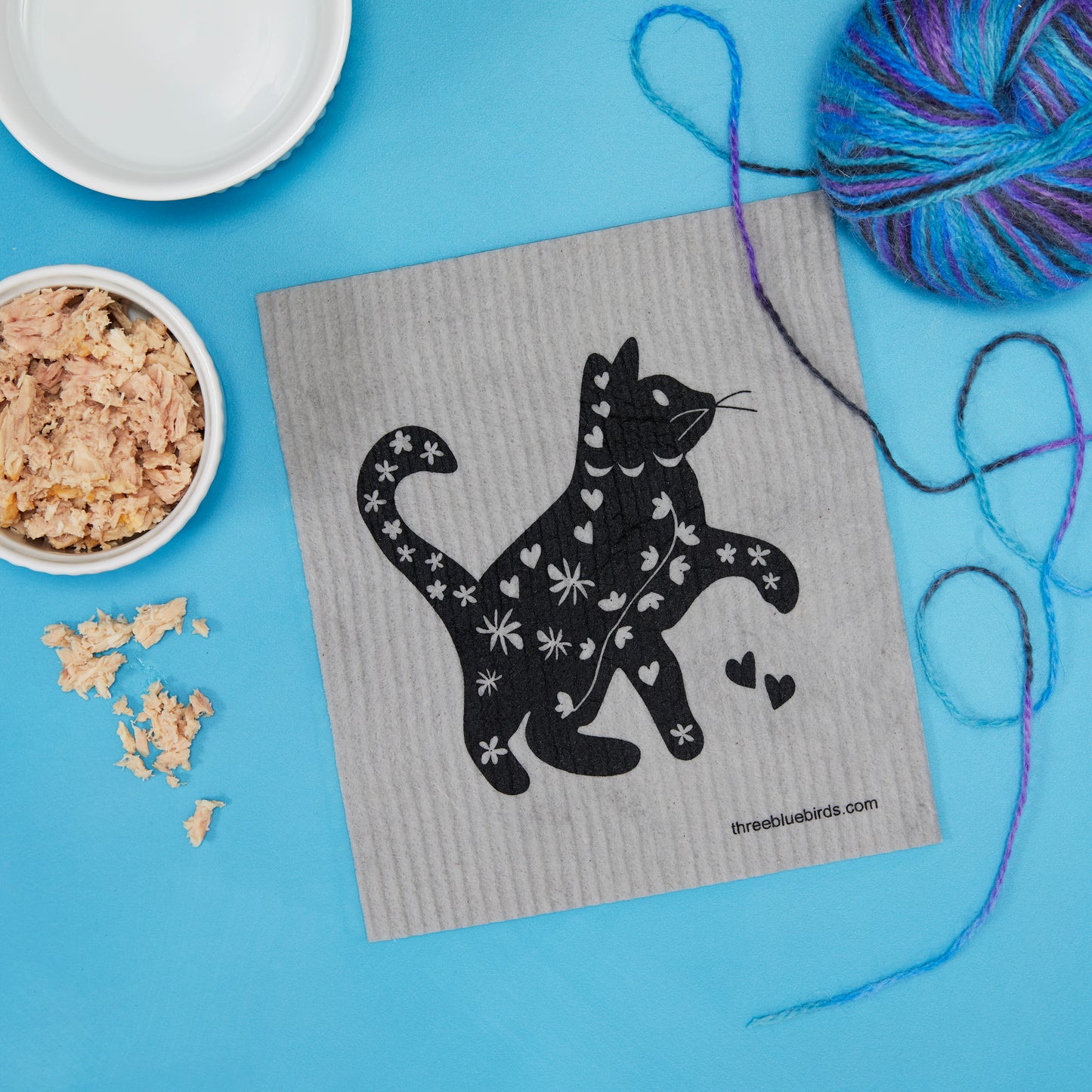 Cool Cat on Grey Swedish Dishcloth