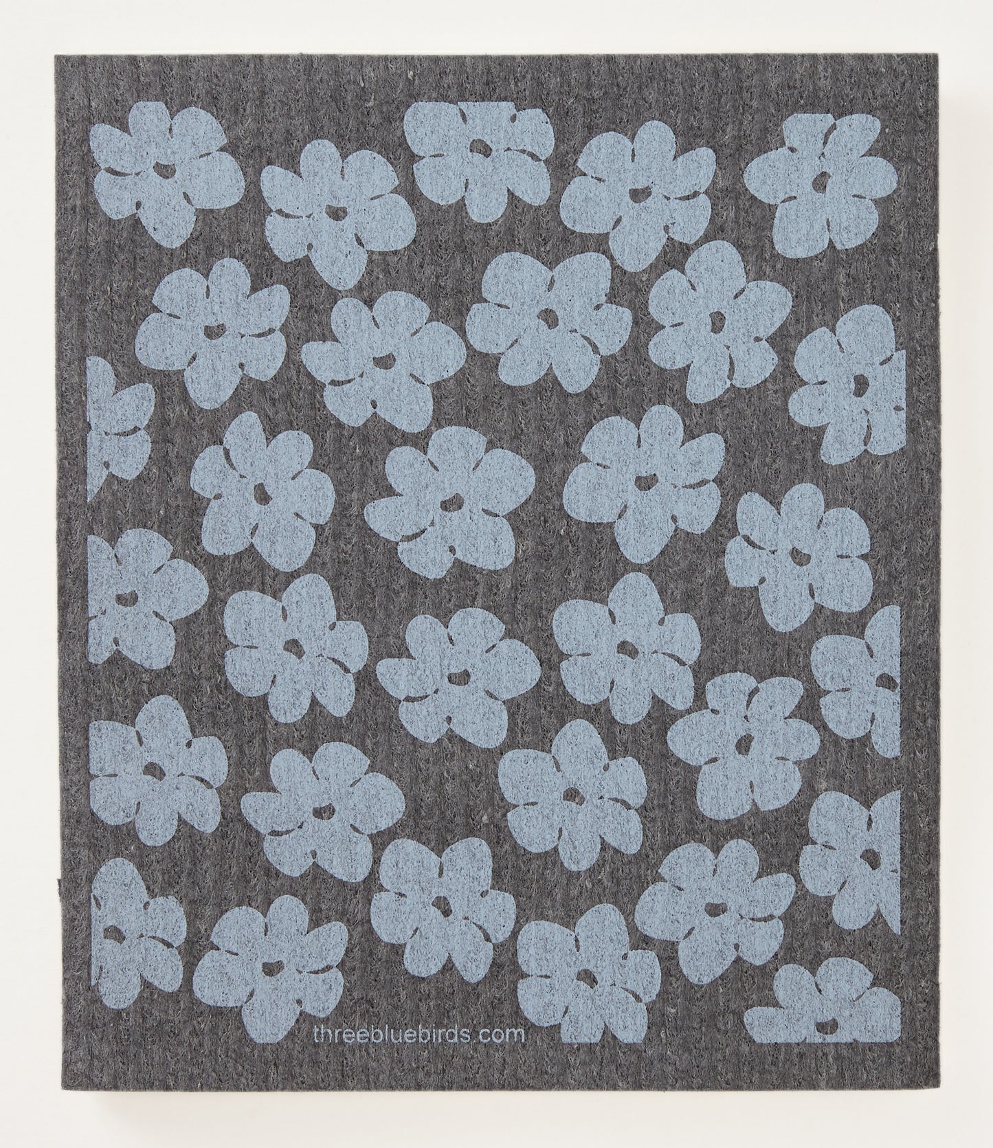 Dove Blue Poppies on Graphite Swedish Dishcloth