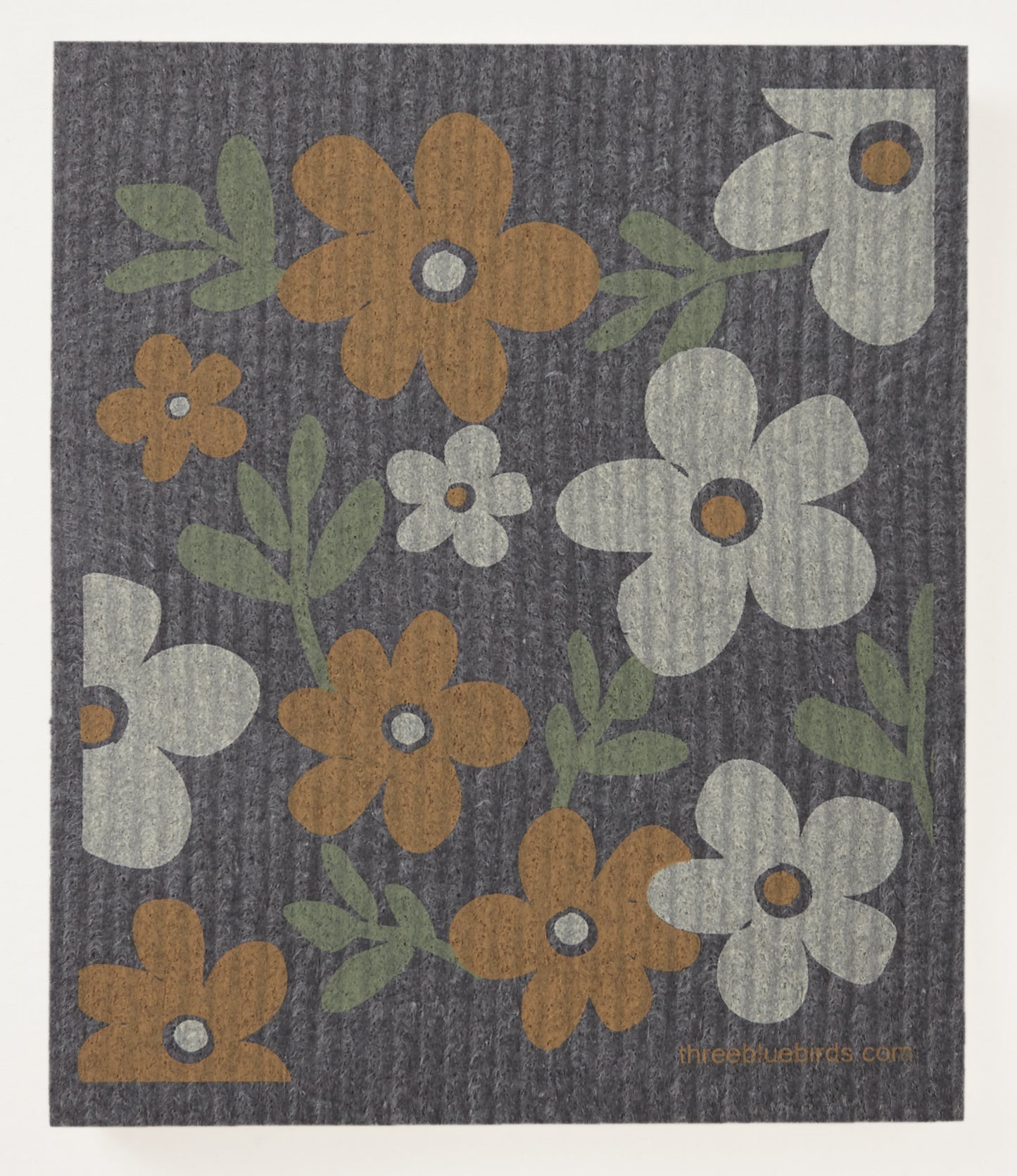 Flower Patch on Graphite Swedish Dishcloth