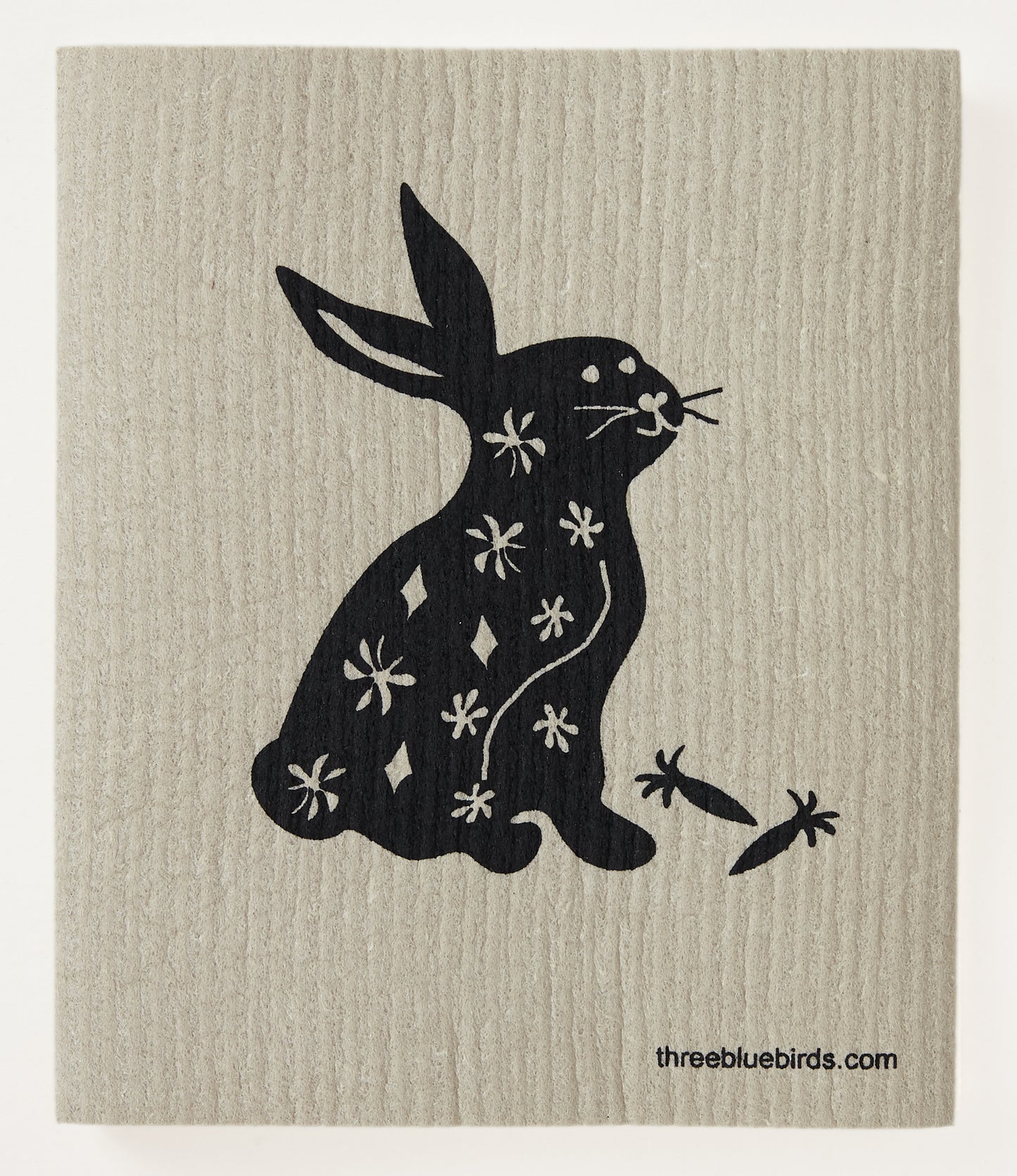 Happy Hare (Black) on Sand Swedish Dishcloth