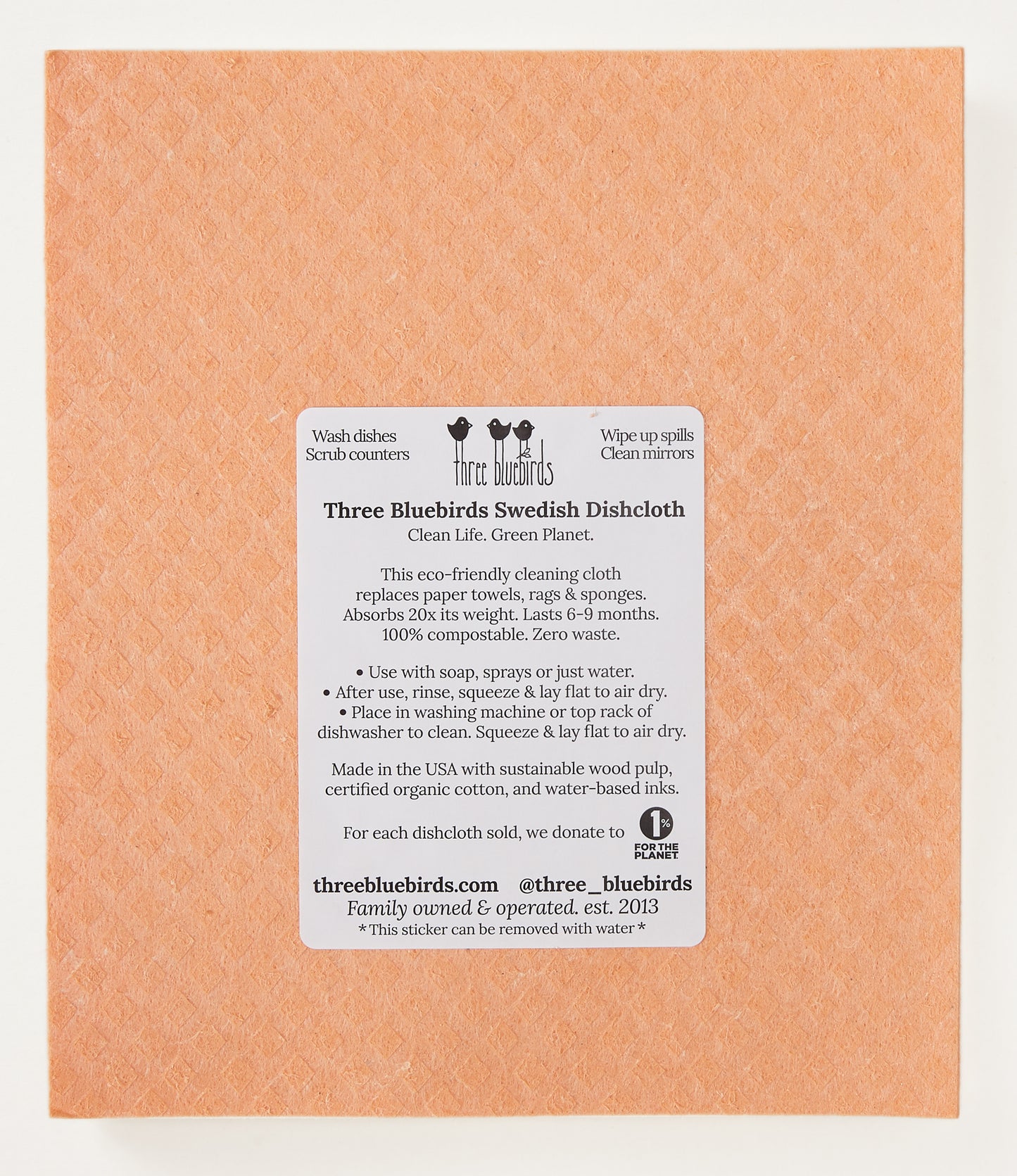Pink Poppies on Orange Swedish Dishcloth