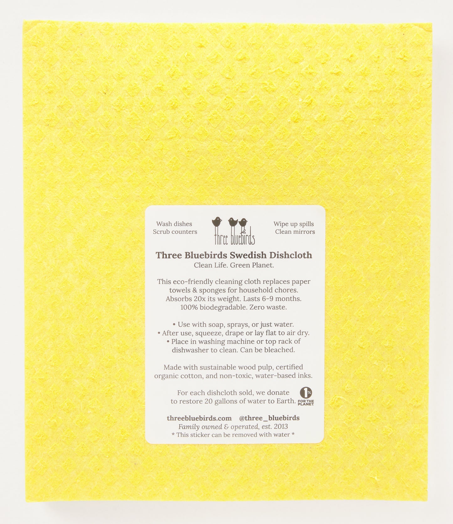 "Lucille" on Yellow Swedish Dishcloth