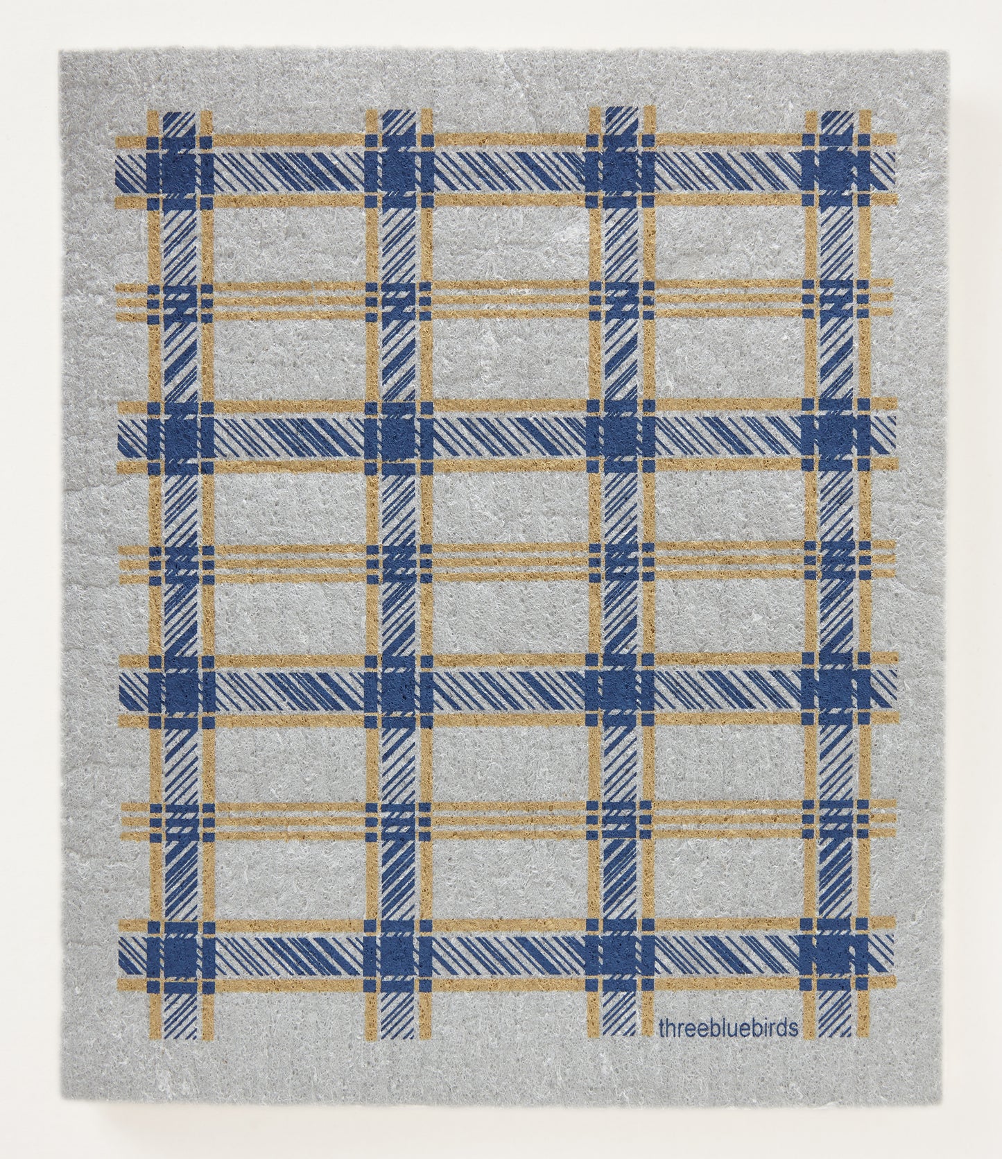Blue Plaid on Grey Swedish Dishcloth