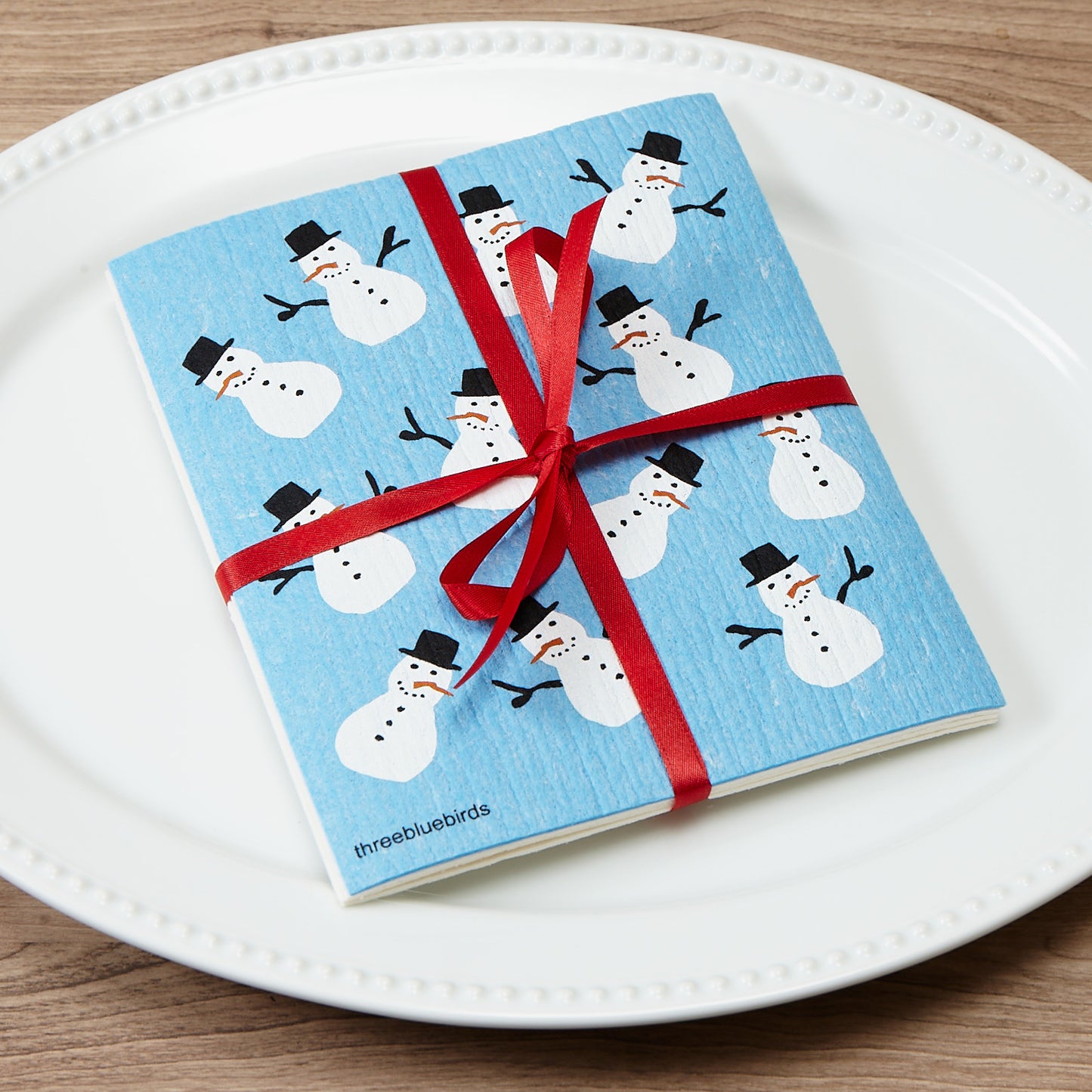 Frosty Friends on Blue Swedish Dishcloth