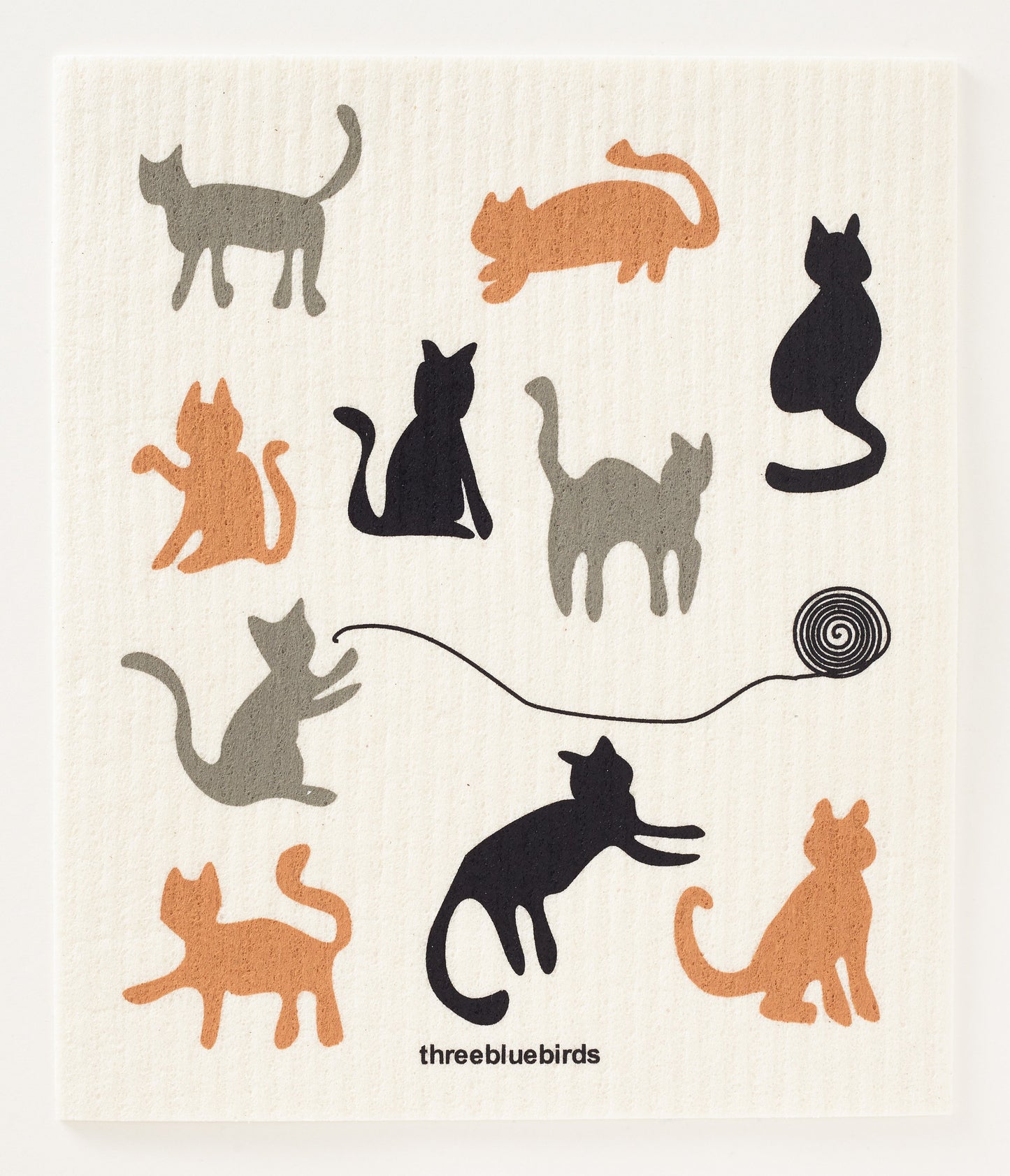 Cats Three Bluebirds Swedish Dishcloth