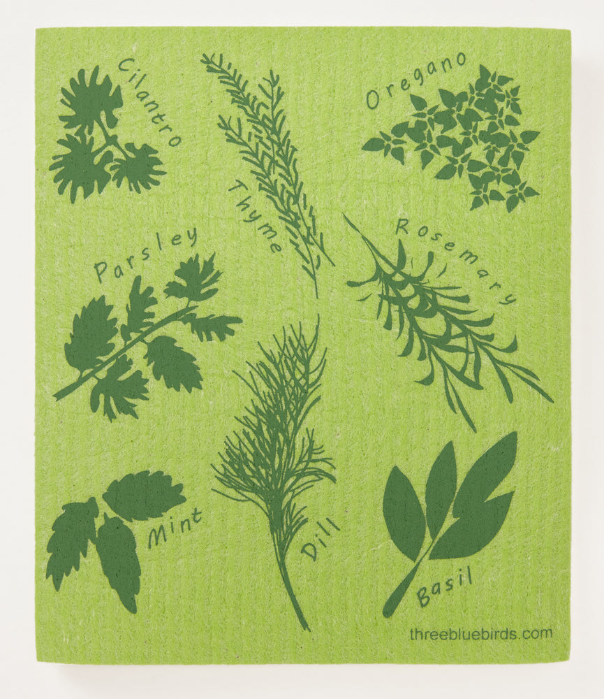Herbs on Green Swedish Dishcloth