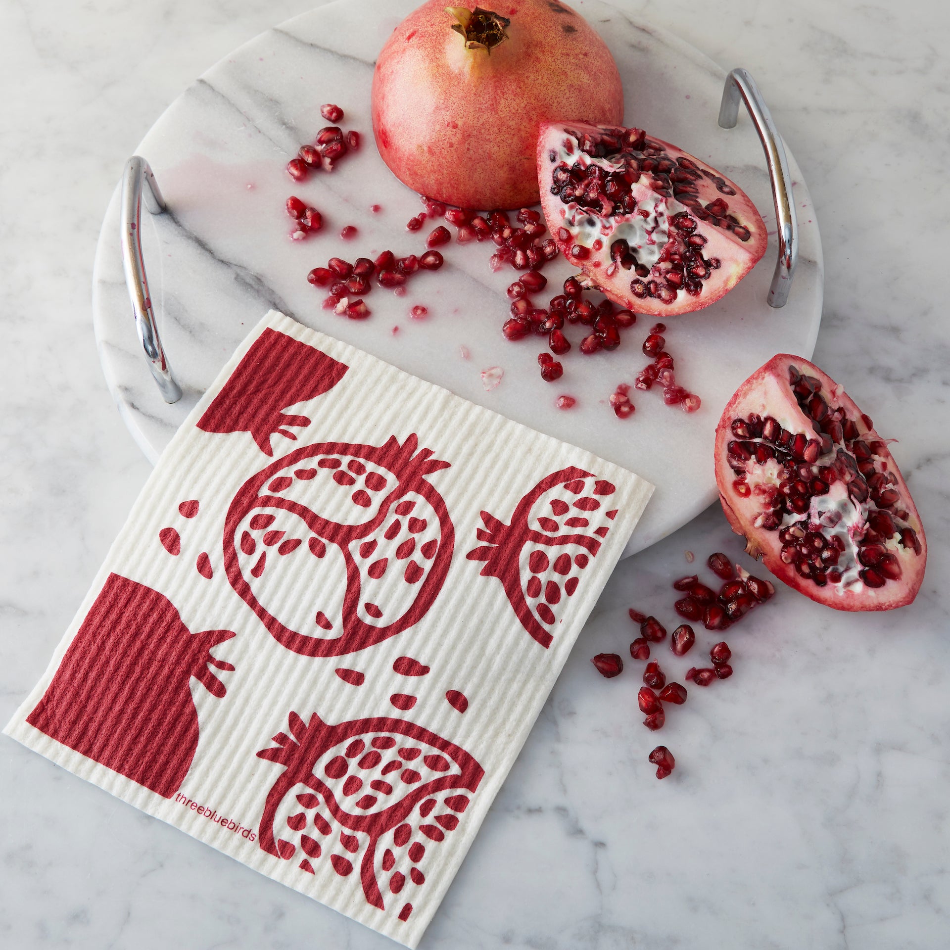 3 Embroidered Hand Towels - Pomegranates