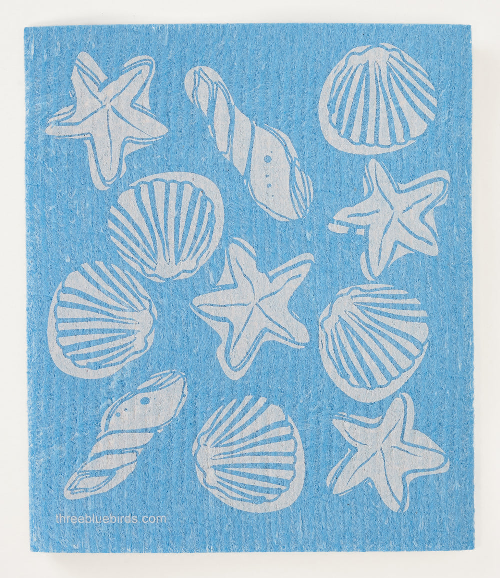 Seashells on Blue Swedish Dishcloth