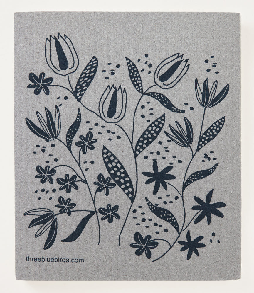 Wildflowers on Grey Swedish Dishcloth
