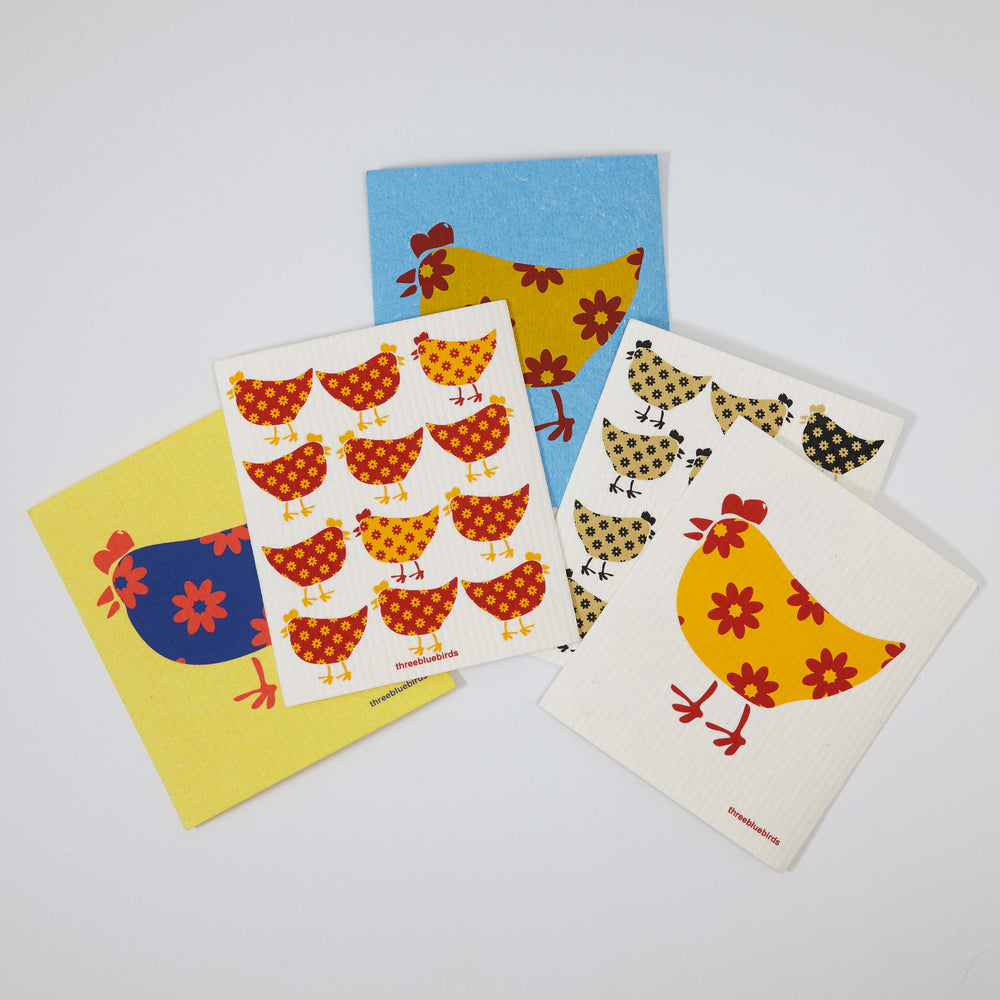 Cheerful Chickens Bundle (5 Swedish dishcloths)