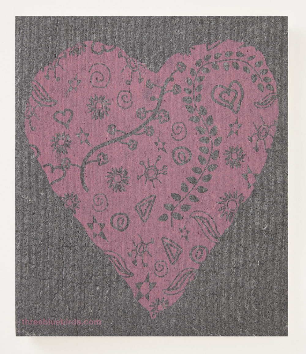 Big Heart on Graphite Swedish Dishcloth