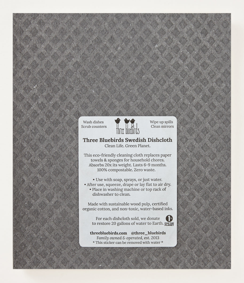 Big Heart on Graphite Swedish Dishcloth – Three Bluebirds Swedish ...