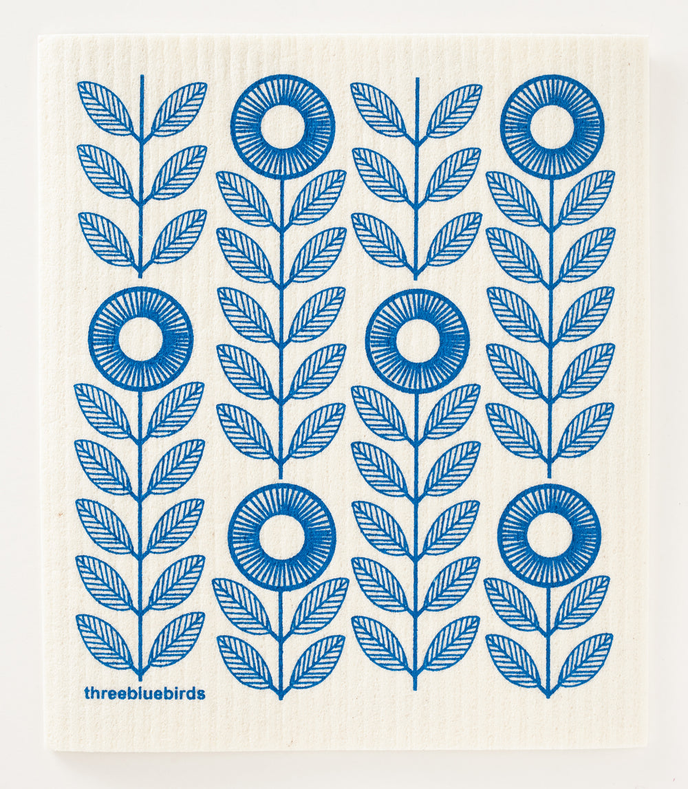 Blue Sunflowers Swedish Dishcloth – Three Bluebirds Swedish Dishcloths