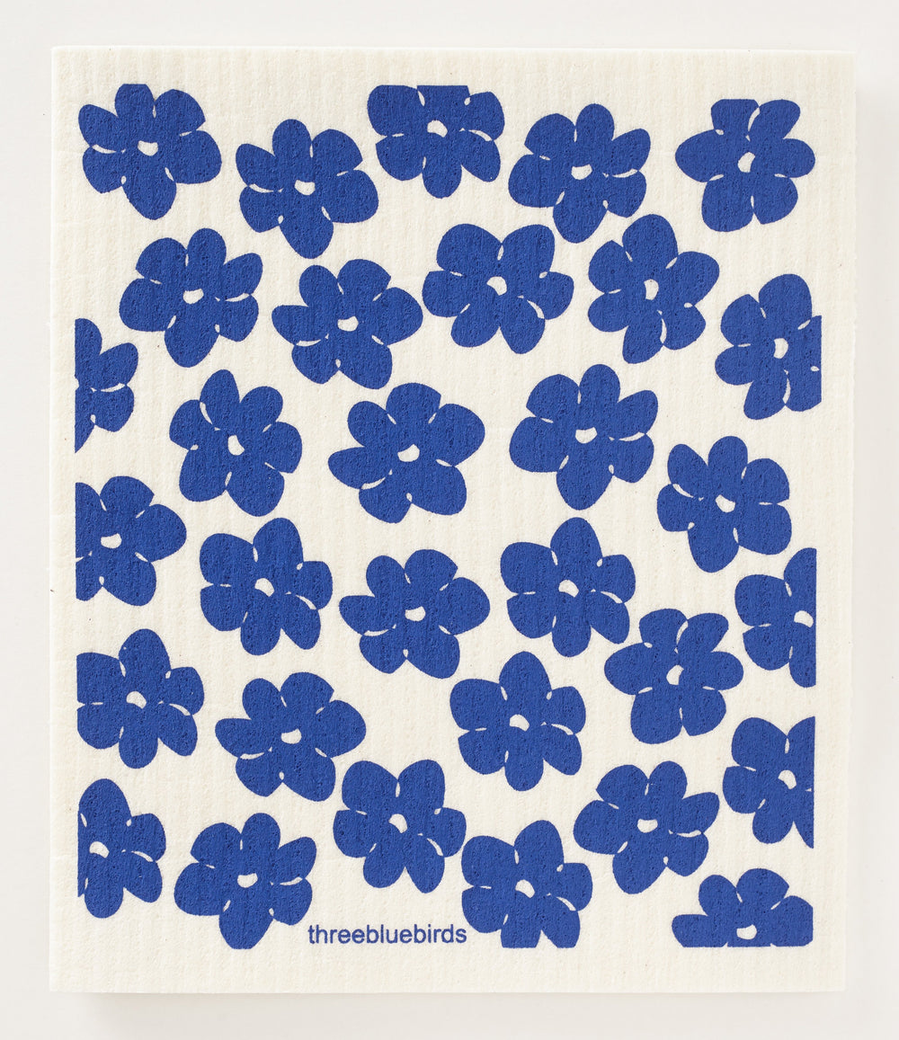 Blue Poppies on White Swedish Dishcloth