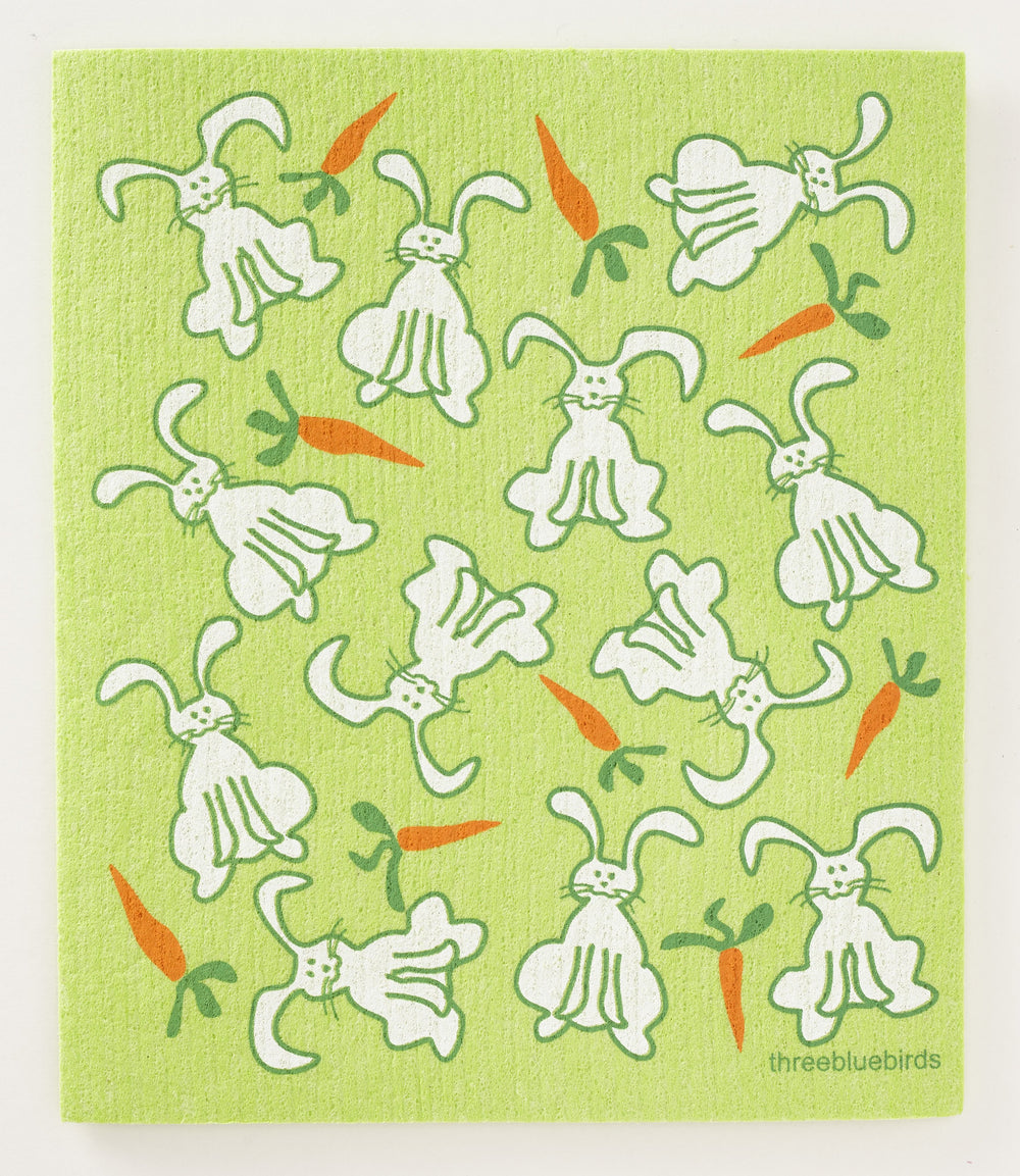 Bunnies on Green Swedish Dishcloth