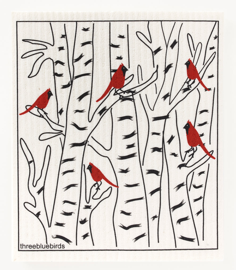 Three Bluebirds Swedish Dishcloths - Winter Cardinals Swedish