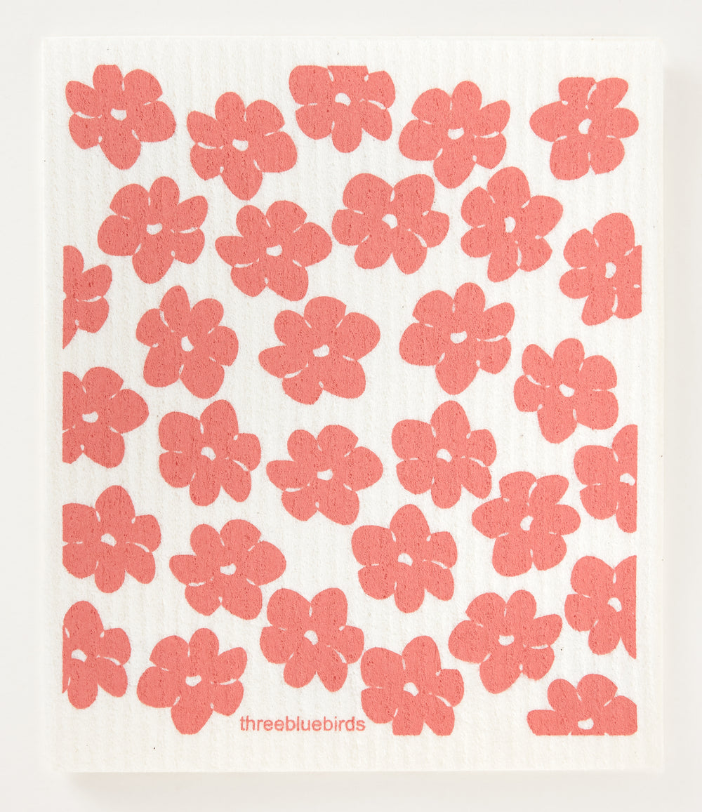 Coral Poppies Swedish Dishcloth