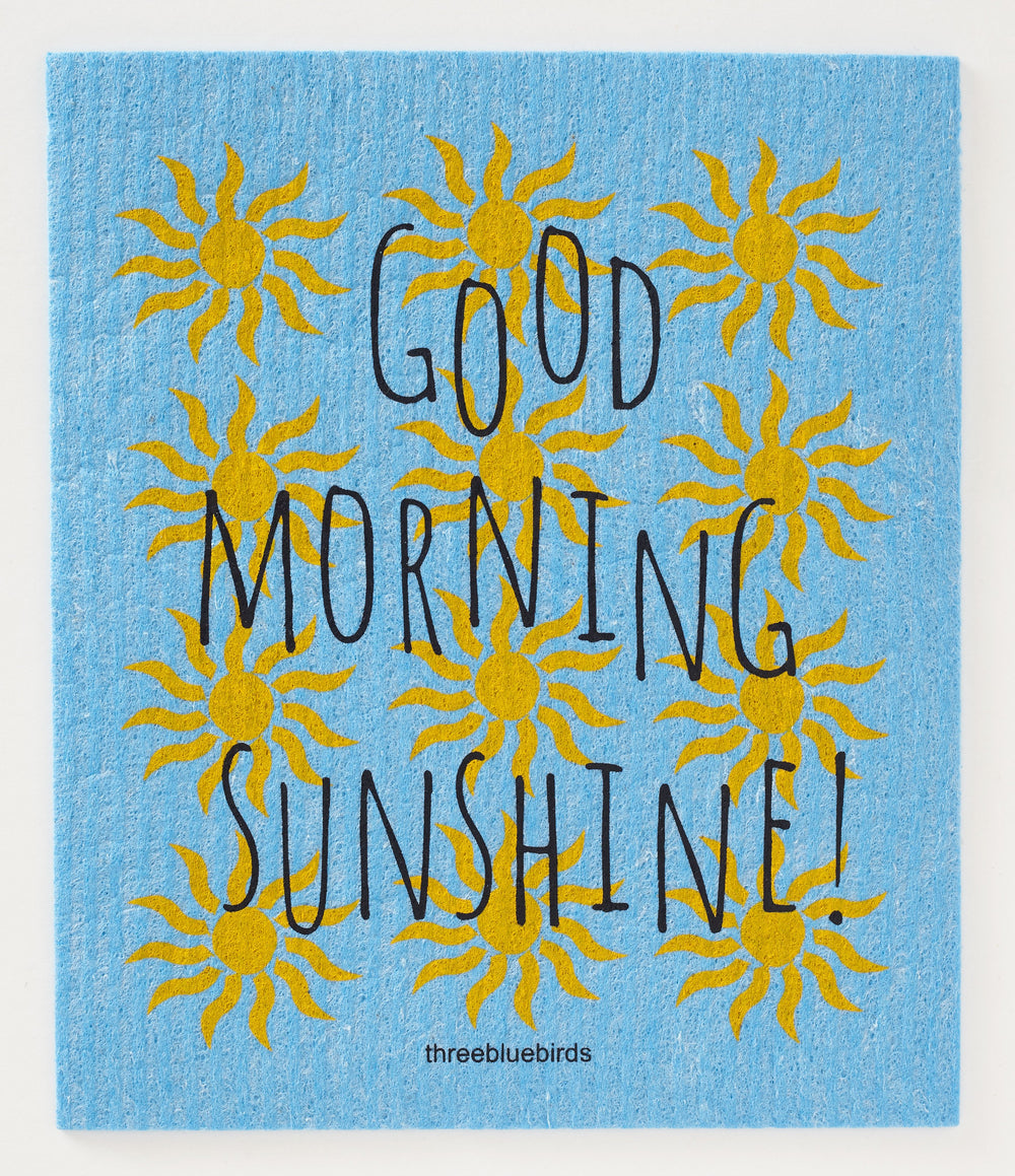 Good Morning Sunshine! on Blue Swedish Dishcloth