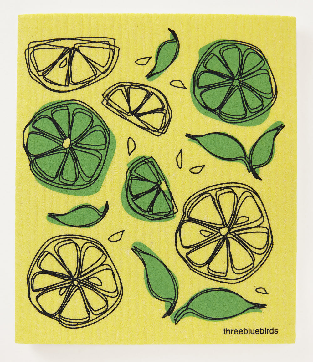 Lemon Limes on Yellow Swedish Dishcloth