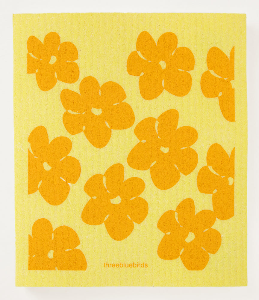 Yellow Flower Power Swedish Dishcloth